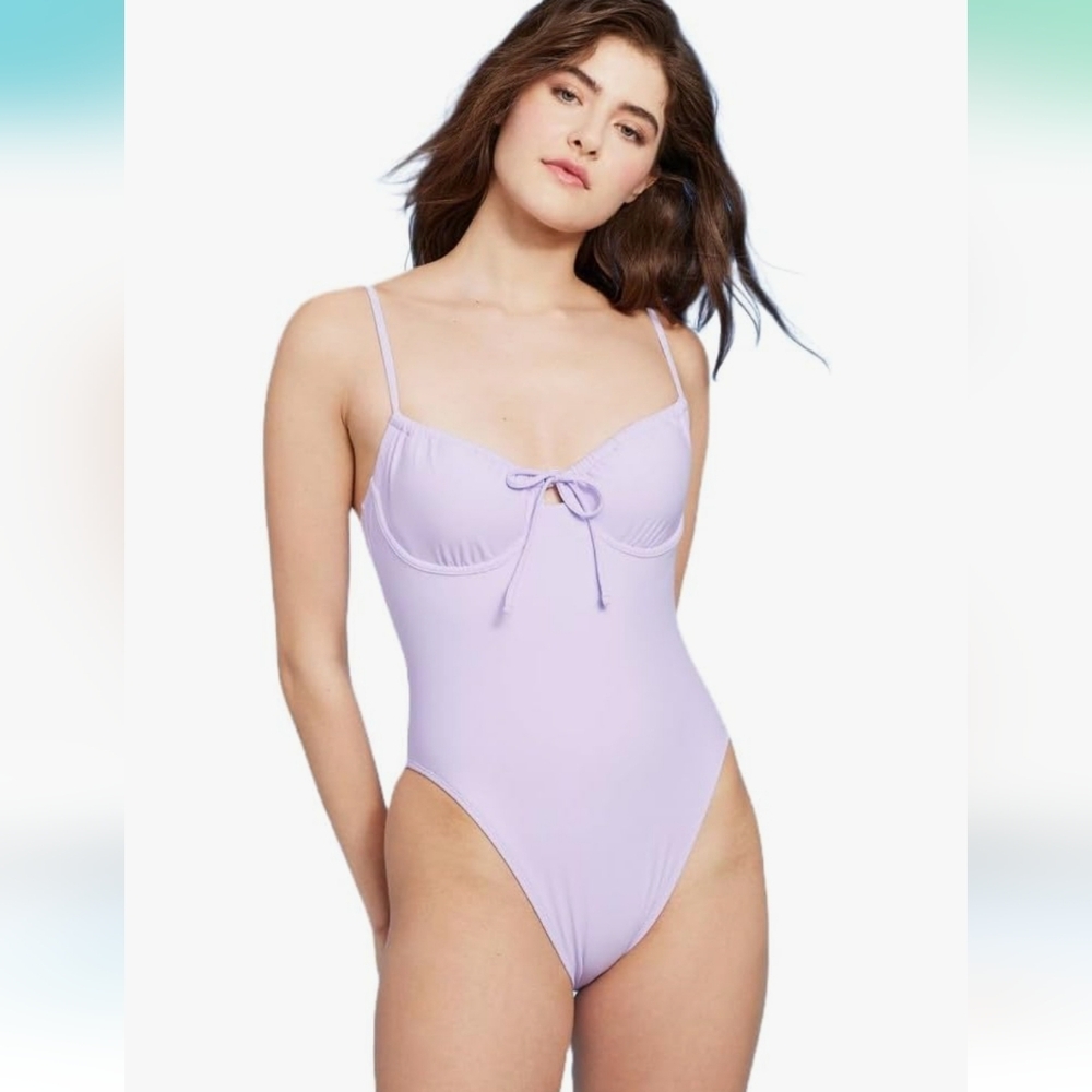 NWT Wild Fable One Piece Swimsuit Tie Bow Front Underwire High Leg Cheeky S
